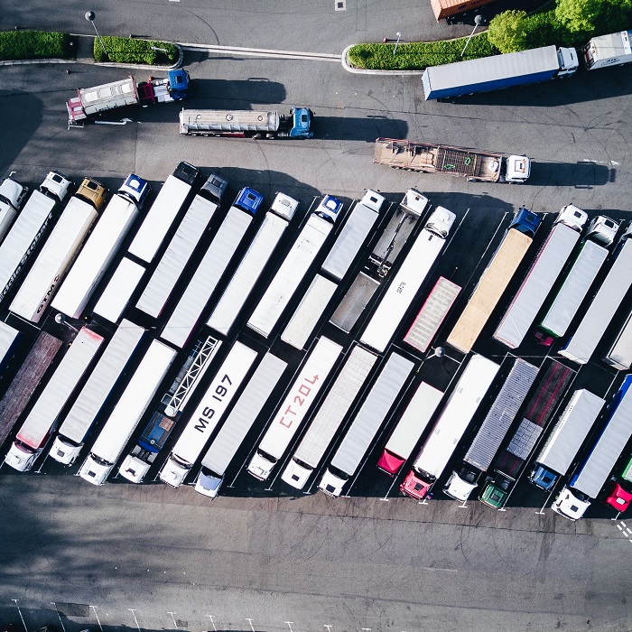 lorries parked in a car park