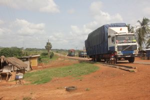 Truck at the border from Ghana to Togo, West Africa